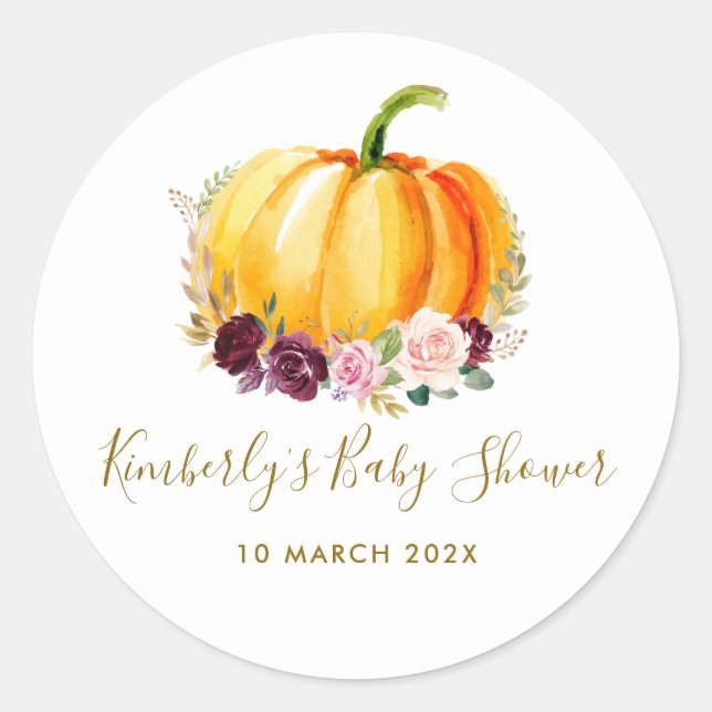 Sticker Rond Petit baby shower fleuri citrouille (Devant)