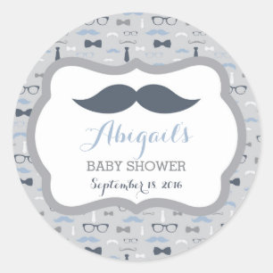 Sticker Rond Petit Baby shower Homme, bleu marine, gris