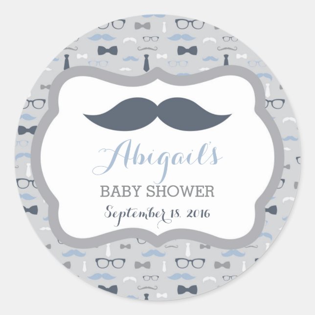 Sticker Rond Petit Baby shower Homme, bleu marine, gris (Devant)