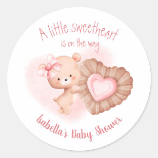 Sticker Rond Petit Baby shower minou rose fille