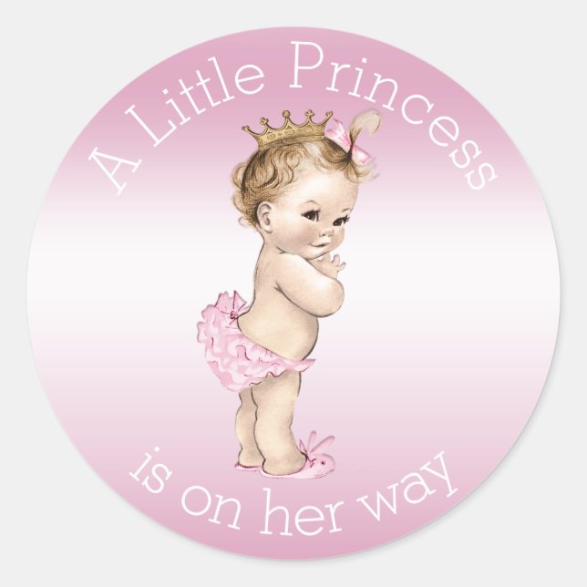 Sticker Rond Petit Baby shower princesse rose (Devant)