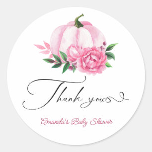 Sticker Rond Petit Baby shower Rustique rose-rose-blanc Citroui