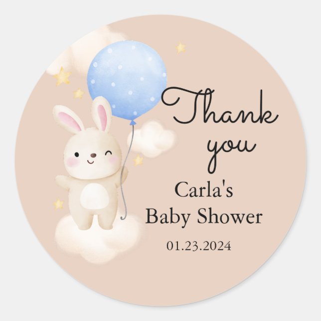 Sticker Rond Petit Balloon Cute Brown Baby shower lapin (Devant)