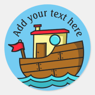 Sticker Rond Petit bateau de dessin animé personnalisé