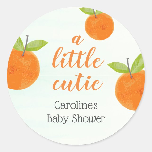 Sticker Rond Petit Bébé Aquarelle Orange Shower de Bébé (Devant)
