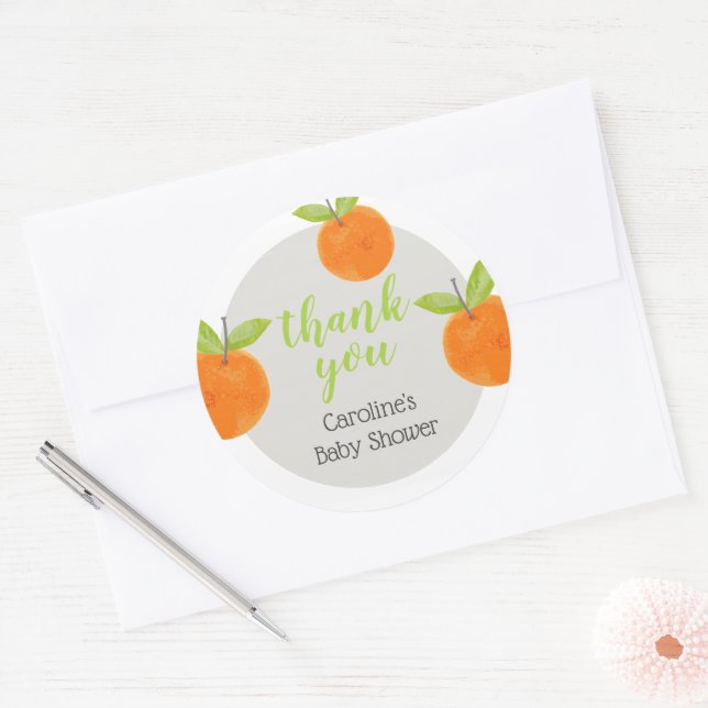 Sticker Rond Petit Bébé Cutie Oranges Remerciements pour la Bab (Enveloppe)