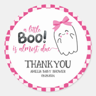 Sticker Rond petit boite presque dû baby shower rose rétro