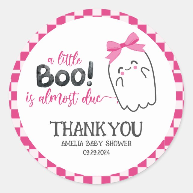 Sticker Rond petit boite presque dû baby shower rose rétro (Devant)