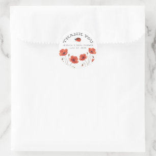 Sticker Rond Petit Bug de l'Amour Rouge Coccinelle Coquelicots