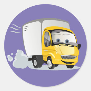 Sticker Rond Petit Camion Cartoon Jaune pour enfants !