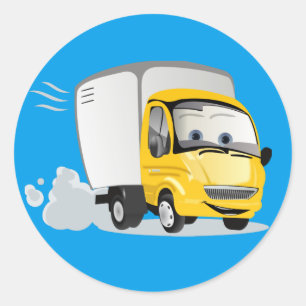 Sticker Rond Petit Camion Cartoon Jaune pour enfants !