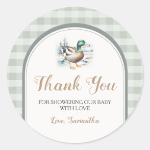 Sticker Rond Petit Canard En vichy Merci Baby shower