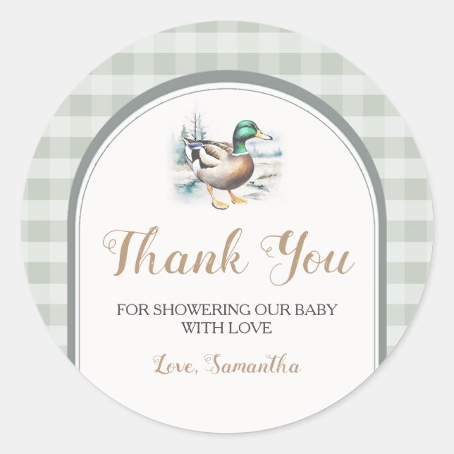 Sticker Rond Petit Canard En vichy Merci Baby shower (Devant)