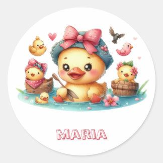 Sticker Rond Petit canard jaune mou bébé