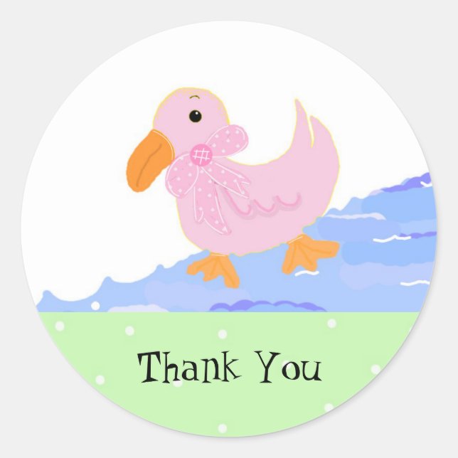 Sticker Rond Petit Canard Rose Merci (Devant)