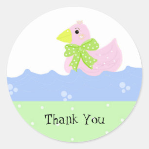 Sticker Rond Petit Canard Rose Merci