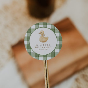 Sticker Rond Petit Caneton Gingham Neutre Classique