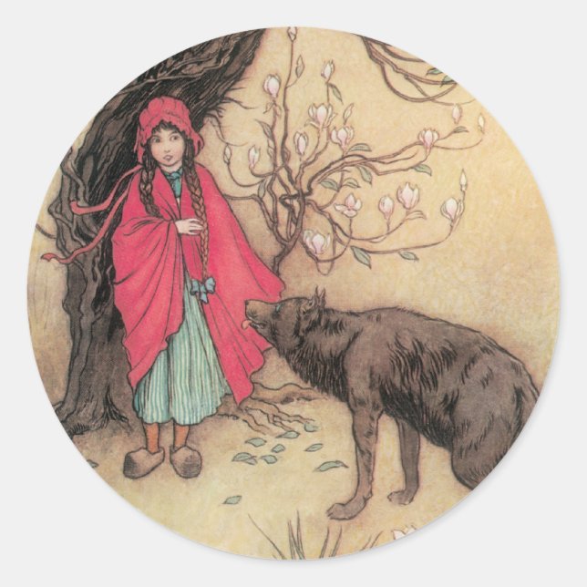Sticker Rond Petit chapeau rouge vintage par Warwick Goble (Devant)