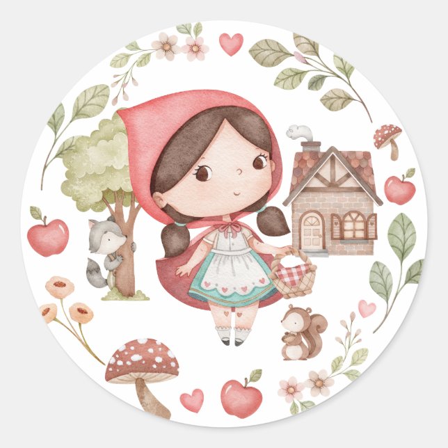 Sticker Rond Petit Chaperon Rouge Cute Whimsical (Devant)