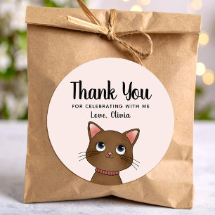 Sticker Rond Petit chat brun merci