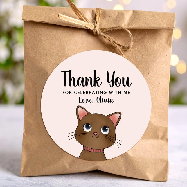 Sticker Rond Petit chat brun merci (Créateur téléchargé)