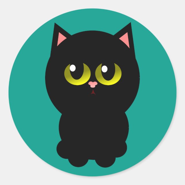 Sticker Rond Petit Chat noir chanceux (Devant)