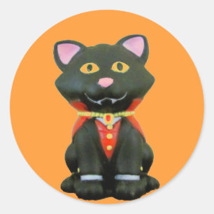 Sticker Rond Petit chat vampire sur Orange