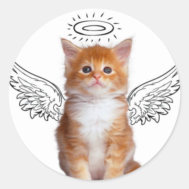 Sticker Rond Petit chaton mignon avec ailes (Devant)