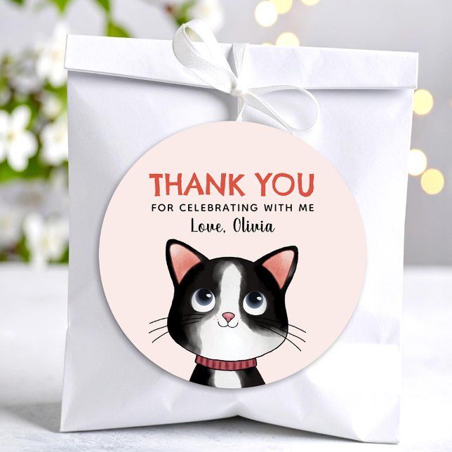 Sticker Rond Petit chaton noir et blanc merci (Créateur téléchargé)