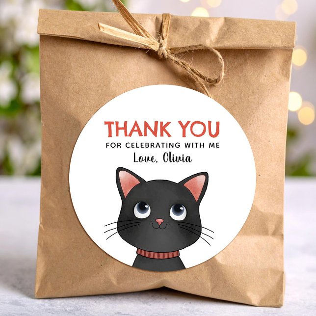 Sticker Rond Petit chaton noir merci (Créateur téléchargé)
