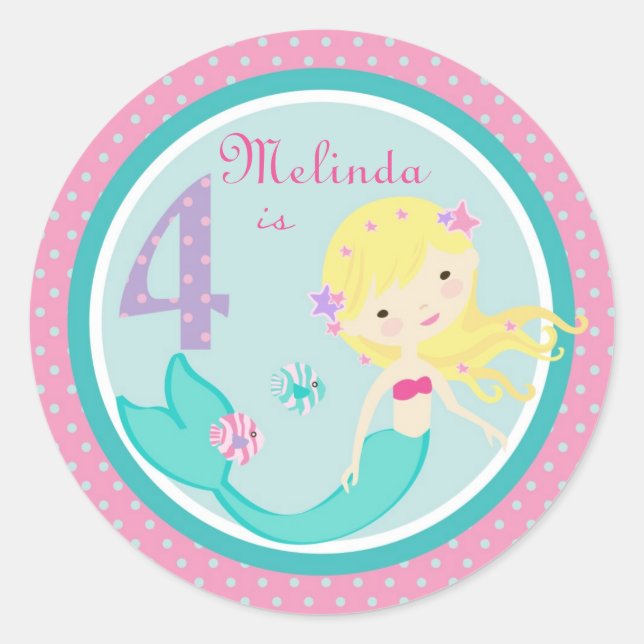Sticker Rond Petit chevalet de sirène Blonde 4 (Devant)