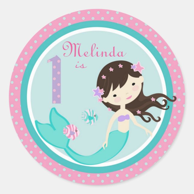 Sticker Rond Petit chevalet de sirène Brunette 1 (Devant)