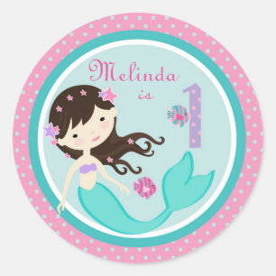 Sticker Rond Petit chevalet de sirène Brunette 1B
