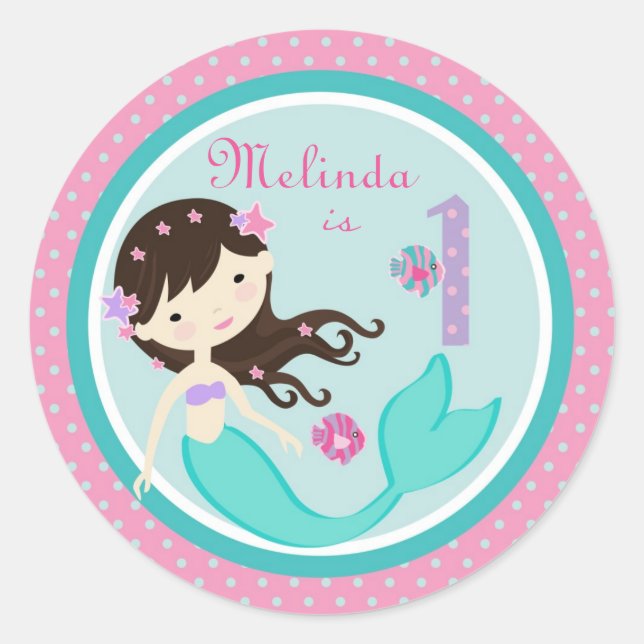 Sticker Rond Petit chevalet de sirène Brunette 1B (Devant)