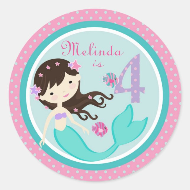 Sticker Rond Petit chevalet de sirène Brunette 4B (Devant)