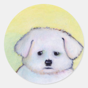 Sticker Rond Petit chien blanc dessin mignon chiot maltais
