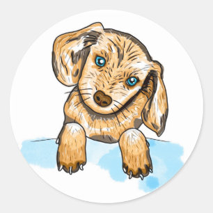 Sticker Rond Petit Chien Chien Chien Chien Chien Mignonne