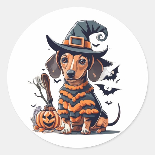 Sticker Rond Petit chien d'Halloween (Devant)