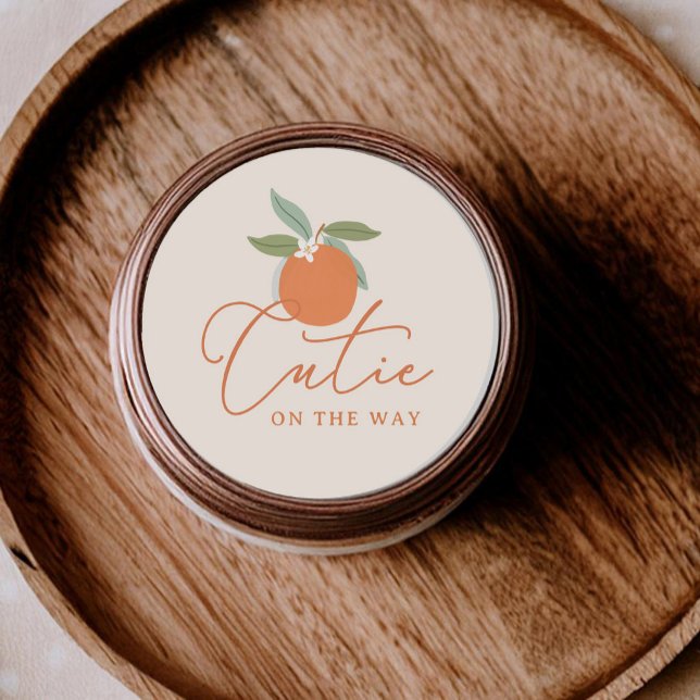 Sticker Rond Petit Citron Orange Merci ("Little Cutie on the way" round favour stickers)