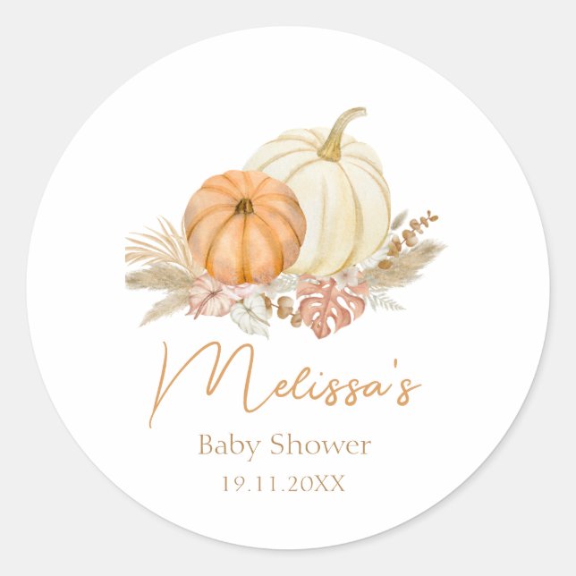 Sticker Rond Petit Citrouille Automne Boho automne Baby shower  (Devant)