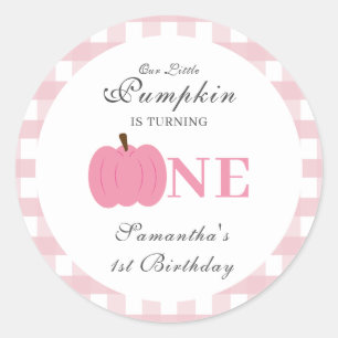 Sticker Rond Petit Citrouille Automne Pastel Rose Premier Anniv