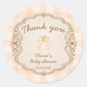 Sticker Rond Petit Citrouille Baby Shower Merci Vichy