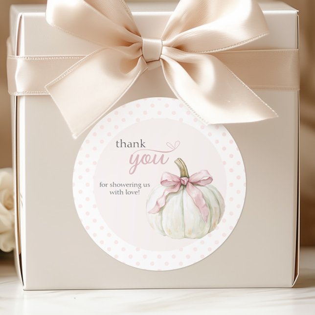 Sticker Rond Petit Citrouille blanc rose Pois Merci (Créateur téléchargé)