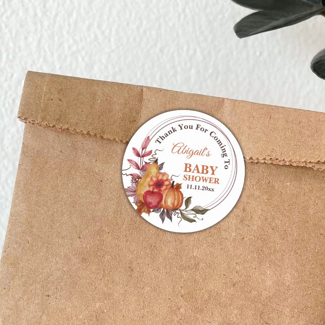 Sticker Rond Petit Citrouille Chute Baby shower Floral Merci (Créateur téléchargé)
