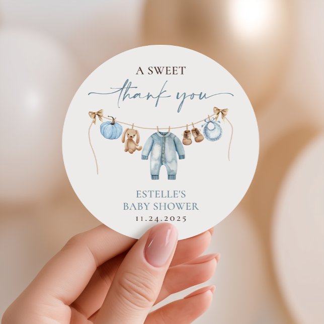 Sticker Rond Petit Citrouille Fall Blue Boy Baby shower Favoris (Créateur téléchargé)