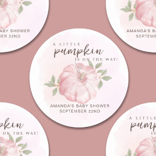 Sticker Rond Petit Citrouille rose Baby shower d'automne