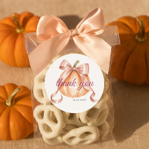 Sticker Rond Petit Citrouille Rose Merci Baby Shower