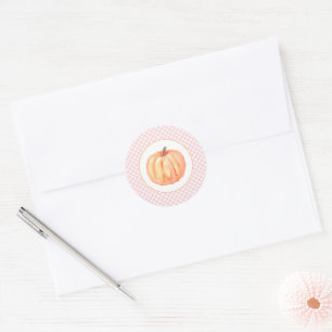 Sticker Rond Petit Citrouille rose pastel plaid premier anniver