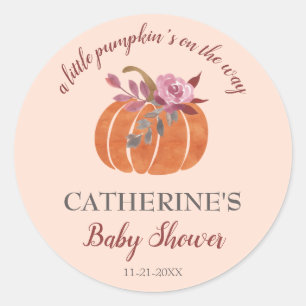 Sticker Rond Petit Citrouille Rustique Automne Baby shower Flor