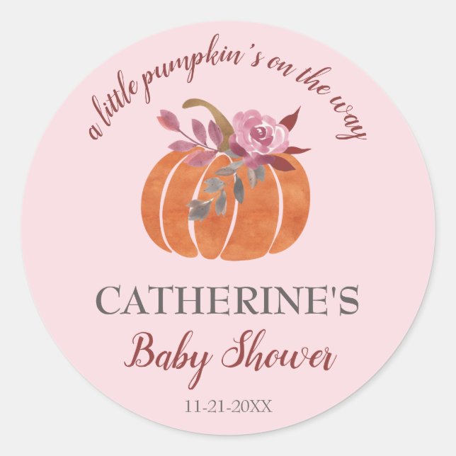 Sticker Rond Petit Citrouille Rustique Automne Baby shower Flor (Devant)